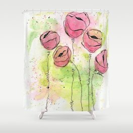 Pink and Green Splotch Flowers Shower Curtain