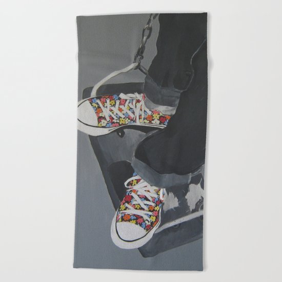 Flowered Converse shoes on a swing Beach Towel