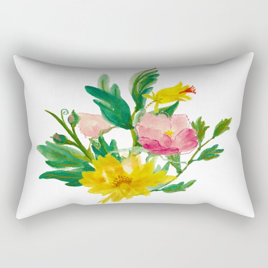 Watercolor Bouquet of Yellow and Purple Peonies Rectangular Pillow