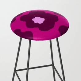 Large Pop-Art Retro Flowers in Wine Red on Pink Background  Bar Stool