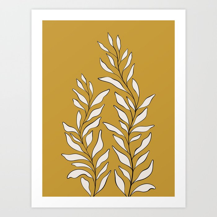 Leaves Drawing - Plants Botanical Golden Art Print