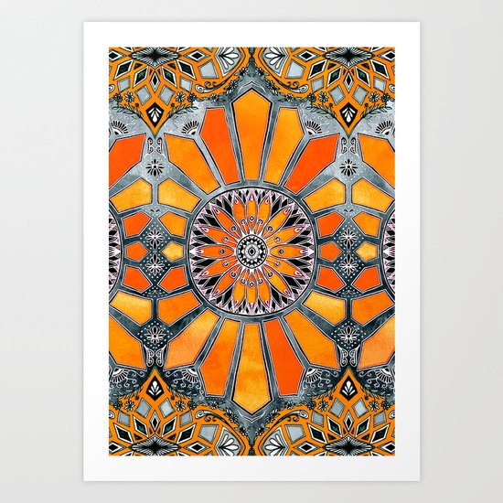 Celebrating the 70's - tangerine orange watercolor on grey Art Print