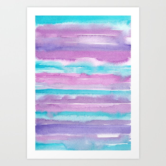 Watercolor Stripes - Purple and Turquoise Art Print