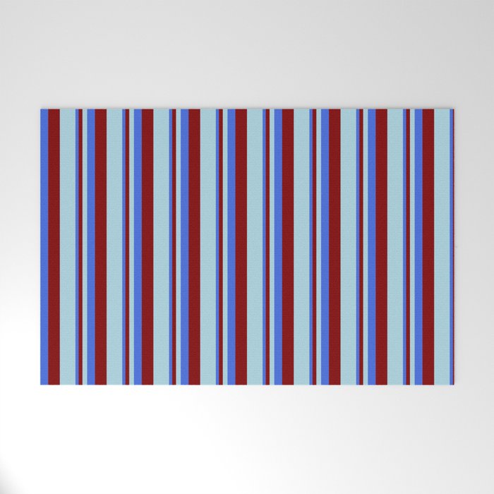 Royal Blue, Maroon, and Light Blue Colored Lines Pattern Welcome Mat
