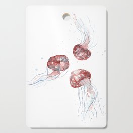playful red jellyfish in watercolor Cutting Board