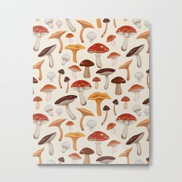Mushroom Medley Pattern - Neutral Metal Print