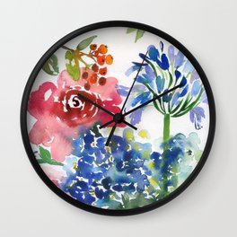 roses and hydrangeas in the garden Wall Clock