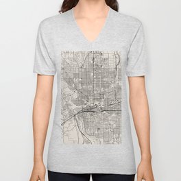 Spokane USA - City Map in Black and White - Minimal Aesthetic V Neck T Shirt