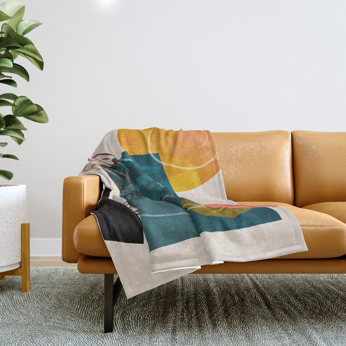 mid century shapes abstract painting Throw Blanket
