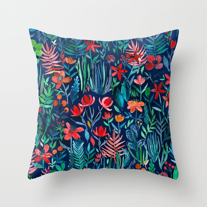 Tropical Ink - a watercolor garden Throw Pillow