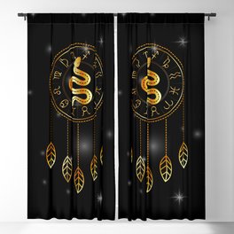 Dreamcatcher Zodiac symbols astrology horoscope signs with mystic snake in gold Blackout Curtain