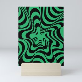 Abstract Groovy Retro Liquid Swirl in Black Green Mini Art Print