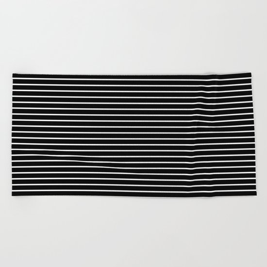 Horizontal Lines (White/Black) Beach Towel