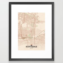 Scottsdale, Arizona, United States - Vintage City Map Framed Art Print
