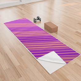 [ Thumbnail: Light Coral & Dark Violet Colored Lines/Stripes Pattern Yoga Towel ]