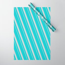 [ Thumbnail: Dark Turquoise & Light Gray Colored Lines/Stripes Pattern Wrapping Paper ]