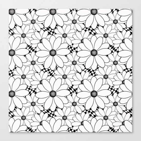 Cute black and white daisies. Canvas Print