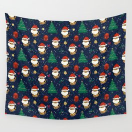 Santa Cats in Snowy Background Pattern Wall Tapestry