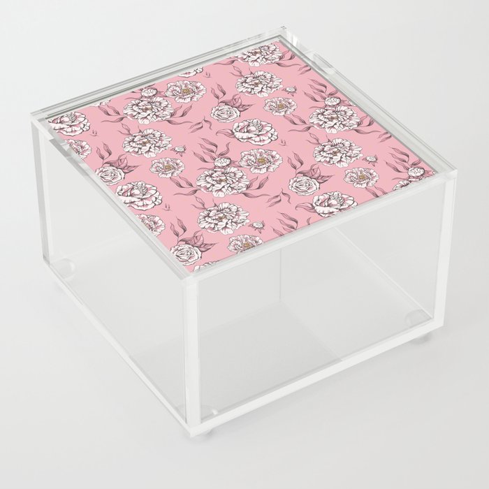 Light Pink Pastel Vintage Flower Power Floral Pattern Acrylic Box