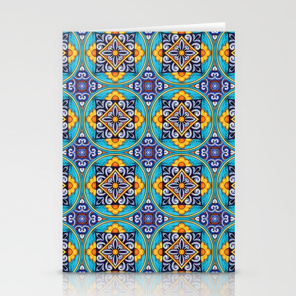 blue yellow tile moroccan pattern Stationery Cards
