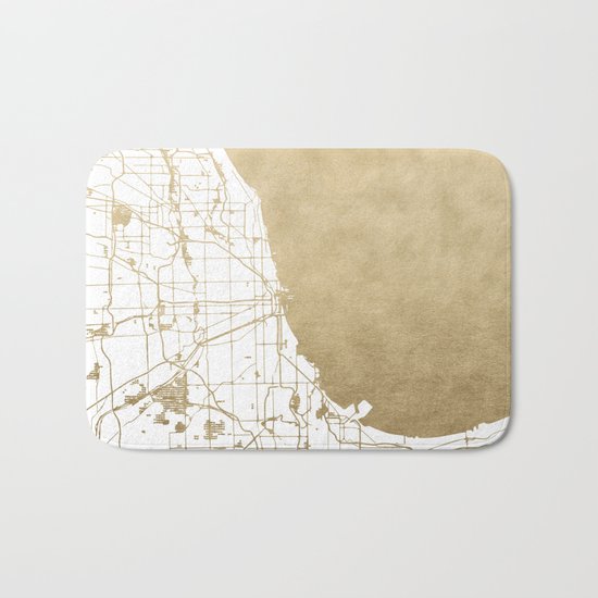 Chicago Gold and White Map Bath Mat