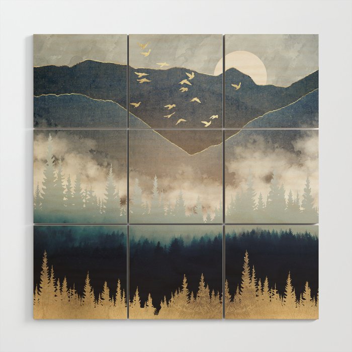 Blue Mountain Mist Wood Wall Art