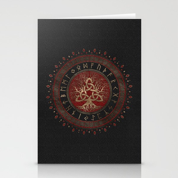 Tree of life with Triquetra Black Red Leather and gold Stationery Cards