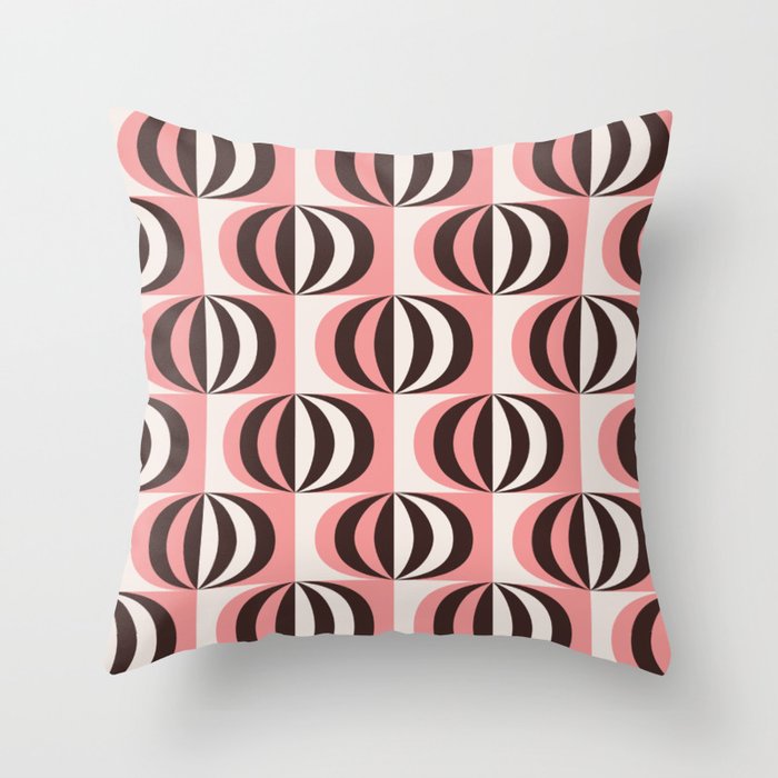 Mid century black & white striped ovals pink pattern on products Throw Pillow