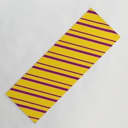 [ Thumbnail: Yellow and Purple Colored Lined Pattern Yoga Mat ]