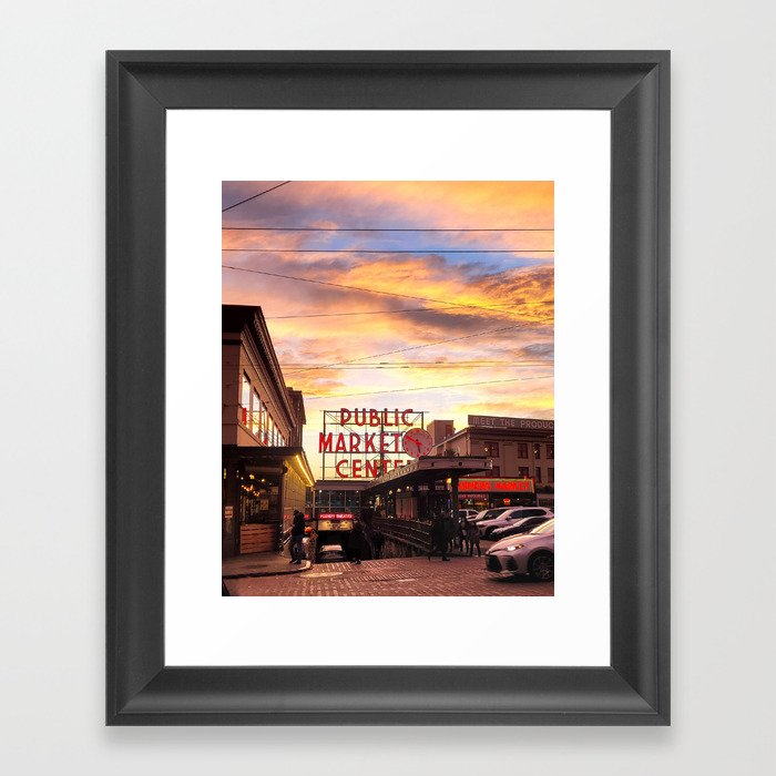 Burning Pike Place Sunset Framed Art Print