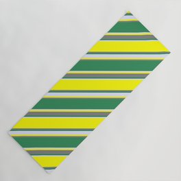 [ Thumbnail: Yellow, Gray, Sea Green, and Lavender Colored Striped Pattern Yoga Mat ]