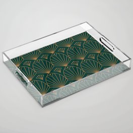 Art Deco Emerald Green & Gold Pattern Acrylic Tray