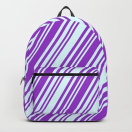 [ Thumbnail: Dark Orchid & Light Cyan Colored Stripes/Lines Pattern Backpack ]