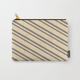 [ Thumbnail: Dim Gray & Tan Colored Striped/Lined Pattern Carry-All Pouch ]