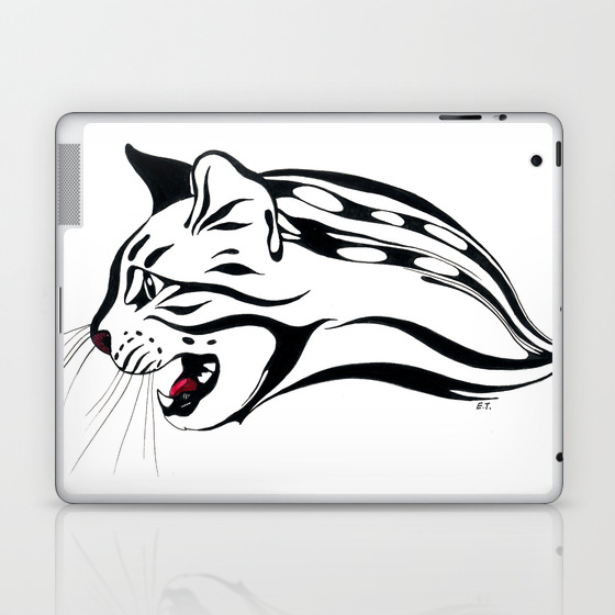 Angry Cat Tabby Tribal Tattoo Ink Laptop Ipad Skin By