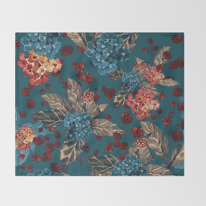 Deep Moody Floral Watercolor Dark Red Rich Dark Blue And Brown
