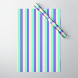 [ Thumbnail: Aquamarine, Medium Slate Blue, and Beige Colored Lined Pattern Wrapping Paper ]
