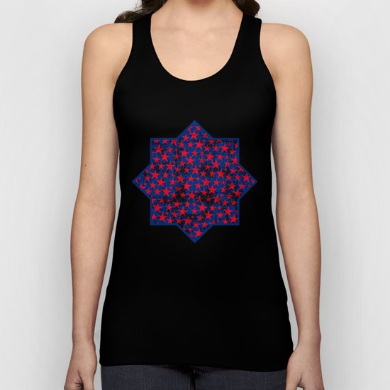 Red stars on grunge textured blue background Unisex Tank Top