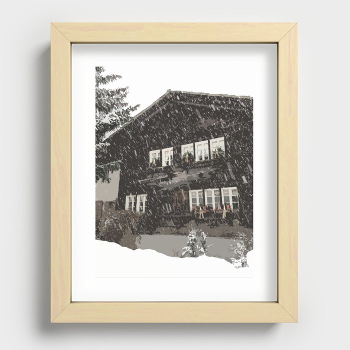 Snowy Swiss Chalet Recessed Framed Print