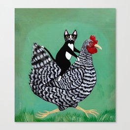 Cat on a Chicken Canvas Print
