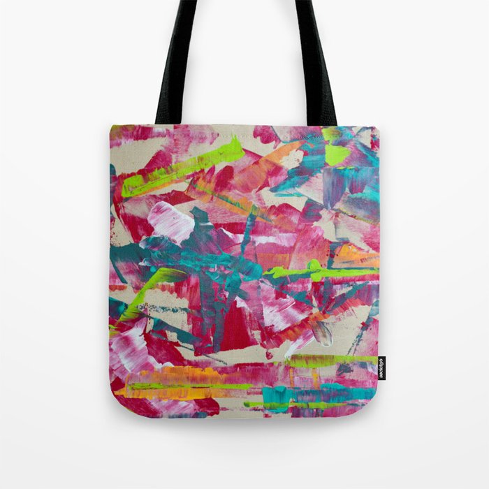Confetti: A colorful abstract design in neon pink, neon green, and neon blue Tote Bag