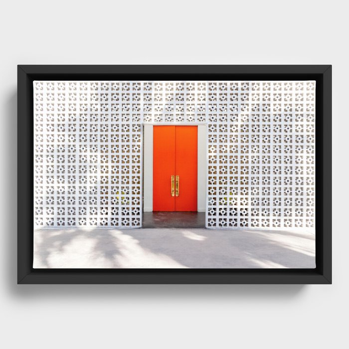 Parker Palm Springs Orange Doors with Palm Tree Shadow Framed Canvas