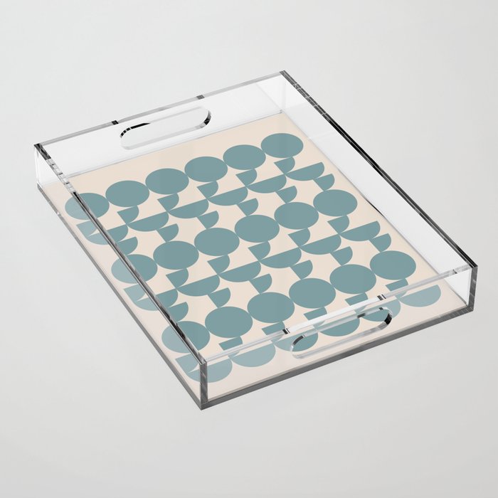 Mid Century Inspired Geometric Shapes in Soft Grey Blue Acrylic Tray