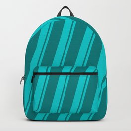 [ Thumbnail: Dark Turquoise & Teal Colored Striped/Lined Pattern Backpack ]