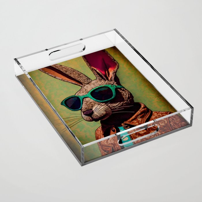 Cool Bunny With Sunglasses Acrylic Tray