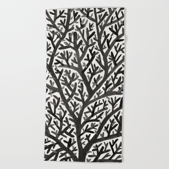 Black Fan Coral Beach Towel