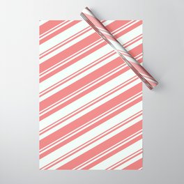 [ Thumbnail: Mint Cream & Light Coral Colored Striped/Lined Pattern Wrapping Paper ]