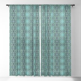 Liquid Light Series 52 ~ Blue & Green Abstract Fractal Pattern Sheer Curtain