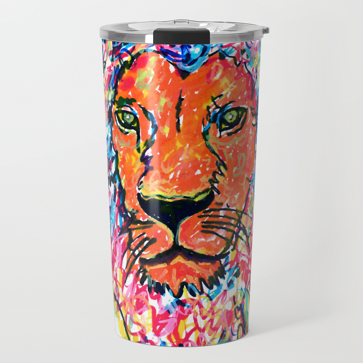 Lion Head Abstract Colorful Painting Travel Mug By Kartrtick101