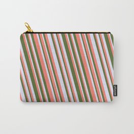 [ Thumbnail: Salmon, Dark Olive Green & Lavender Colored Lines Pattern Carry-All Pouch ]